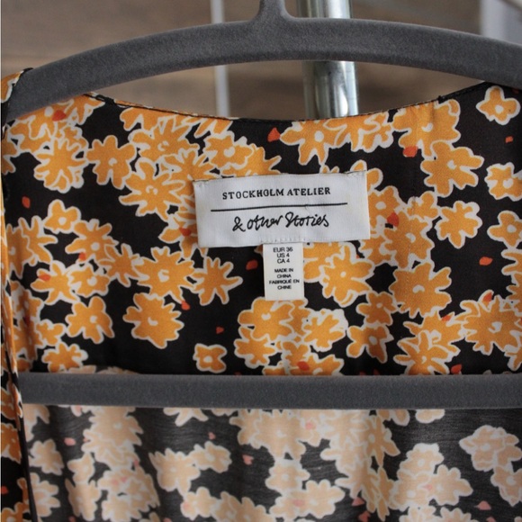 & Other Stories Floral Dress | Golden Flowers Wrap dress | belted designer dress - Picture 14 of 16